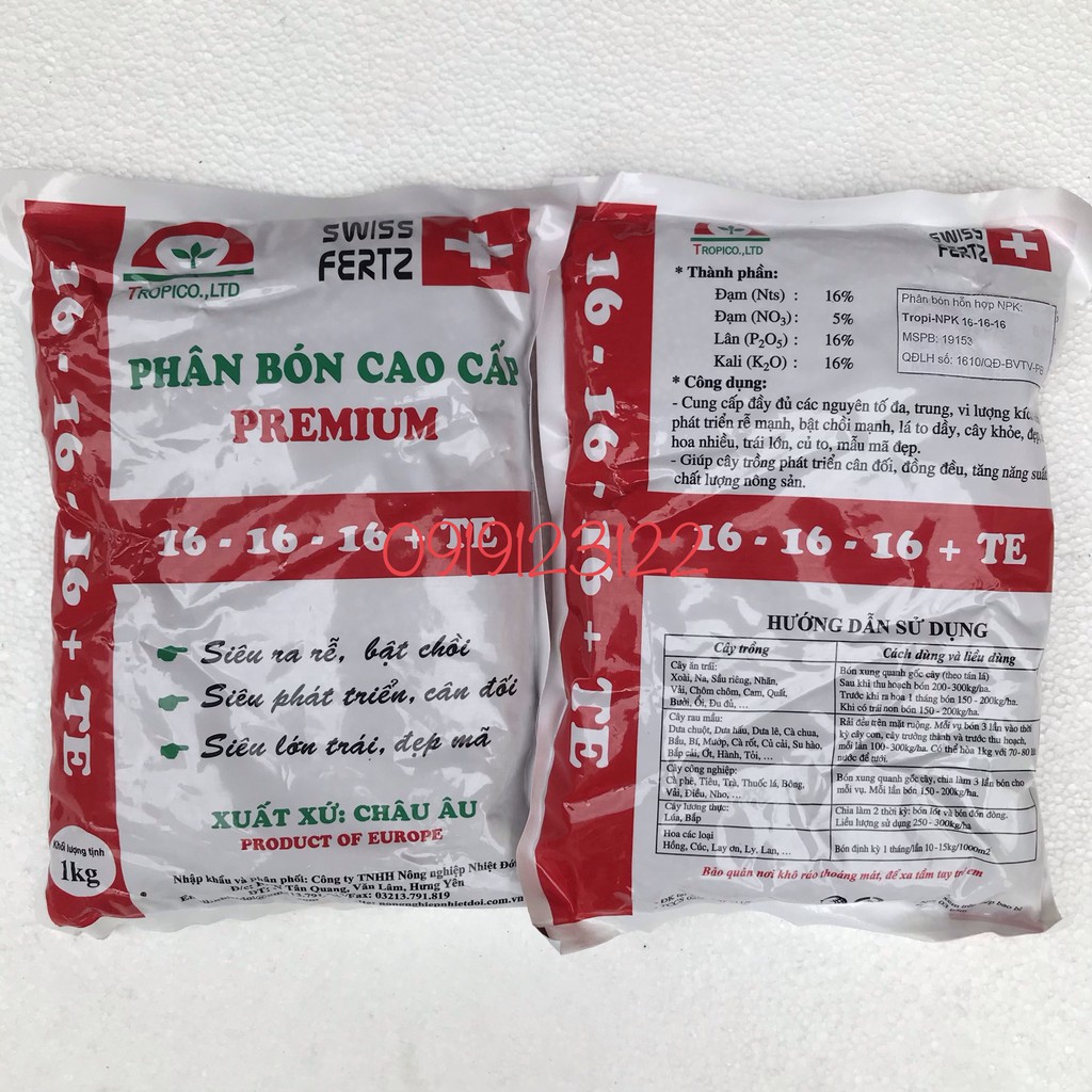 Phân bón Premium 16 -16 -16 túi 1kg
