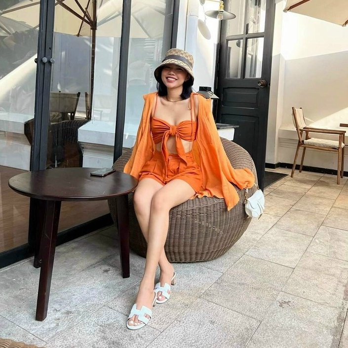 Set 3 món ÁO KHOÁC+ÁO TRONG CỘT NƠ (MÚT NGUC)+QUẦN ĐÙI đi biển SIÊU XINH,hàng chuẩn shop_set3mau