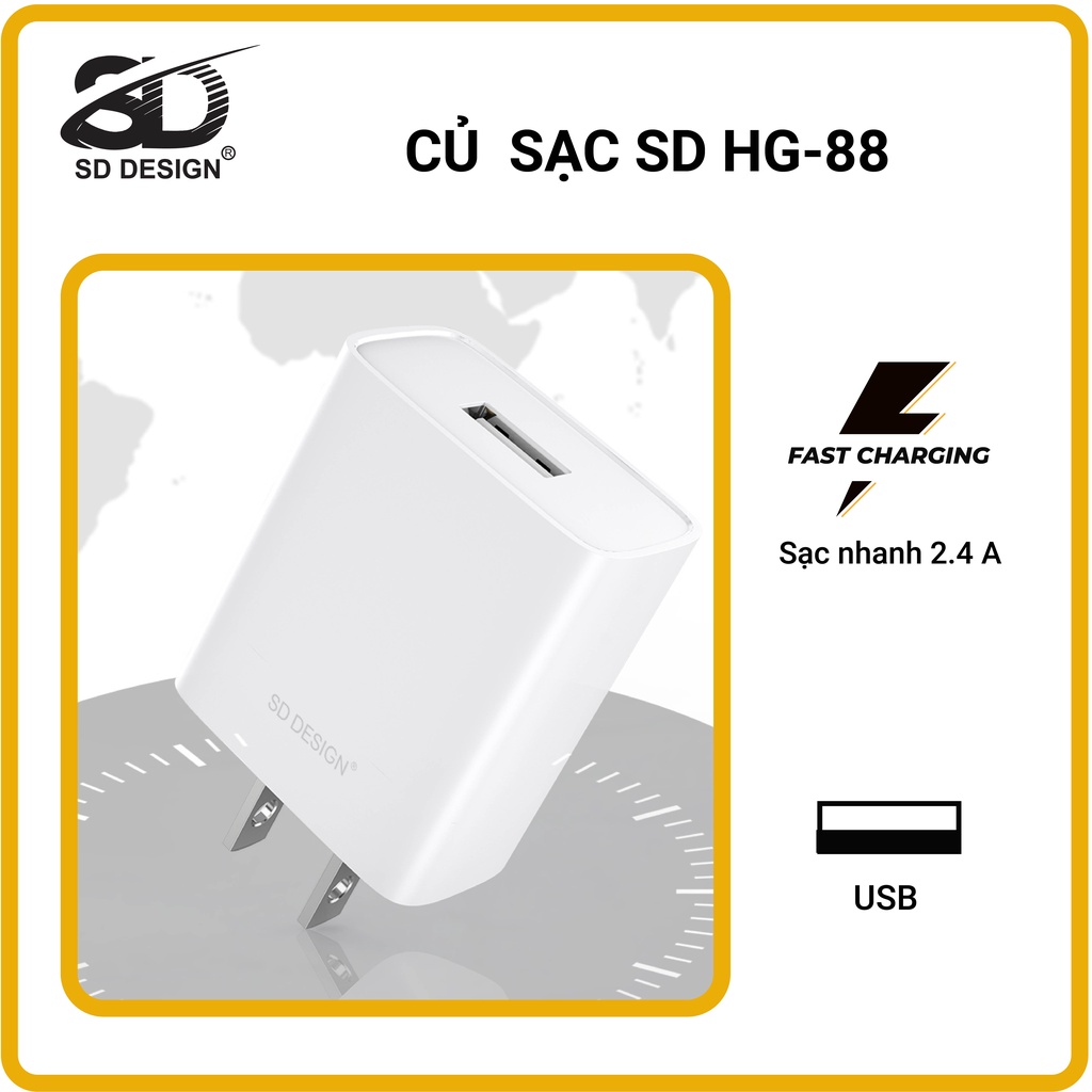 Củ sạc HG 88 SD DESIGN hỗ trợ sạc nhanh cho IPPin Dự Phòng Cáp Sạc Tai nghe Bluetooth