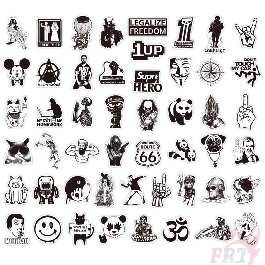 Set 100 miếng dán graffiti doodle hỗn hợp màu trắng đen phong cách cổ điển chống thấm nước thời trang DIY