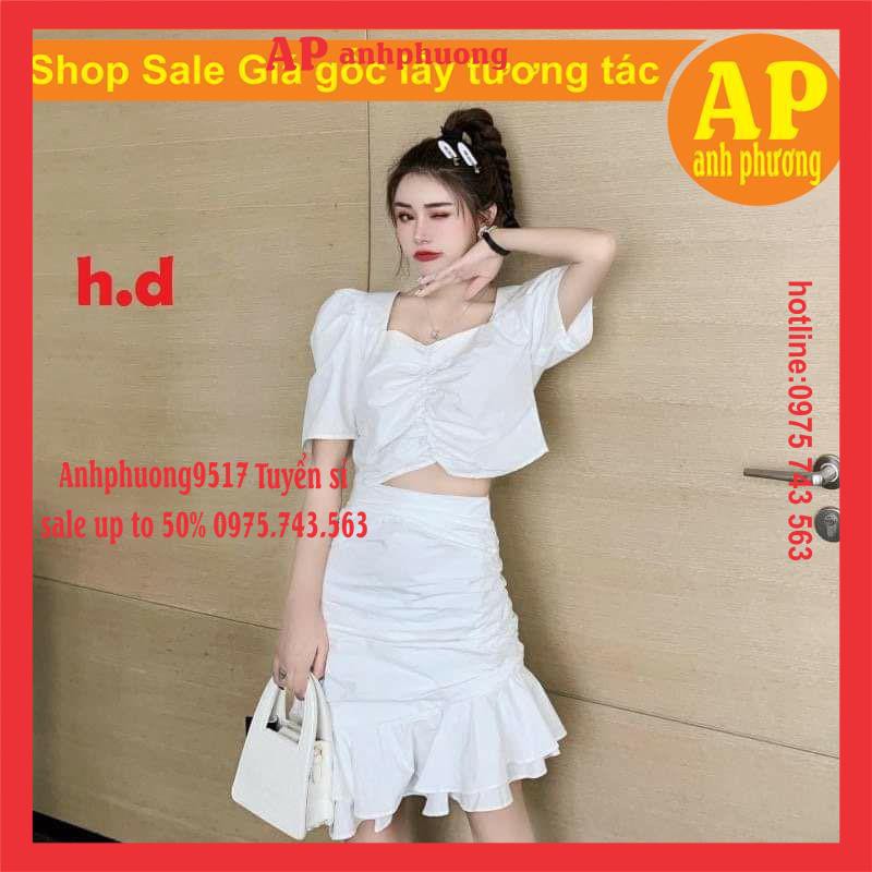 SET VÁY TIỂU THƯ 2 MÓN GỒM ÁO CROPTOP + CHÂN VÁY NHÚN BÈO VINTAGE (ẢNH THẬT)