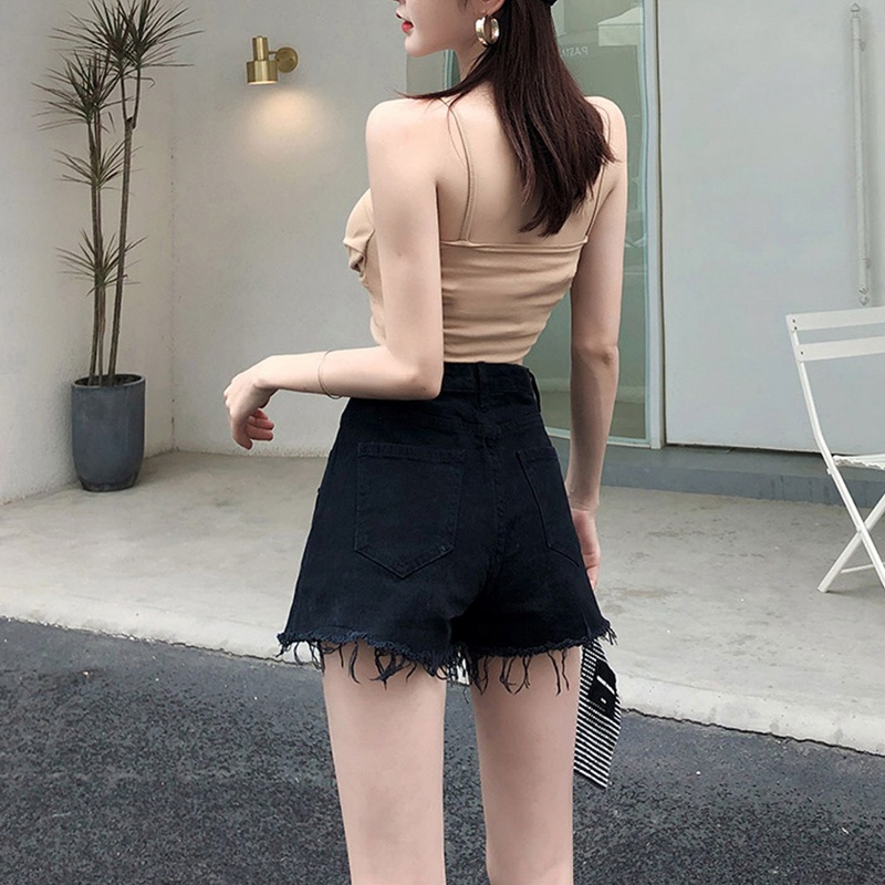8165#Quần Short denim Giả Váy Chữ A Lưng Cao Màu Đen Thời Trang Mùa Hè Cho Nữ
