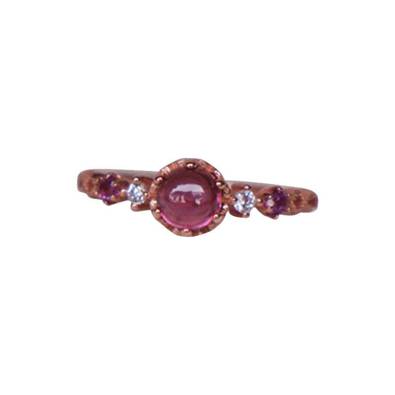 Nhẫn Đeo Tay Mạ Bạc S925 Đính Đá Hồng Garnet Tự Nhiên Thời Trang Cho Nữ