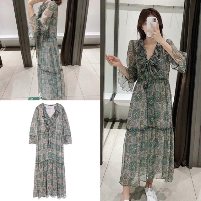 Váy midi hoa zara auth