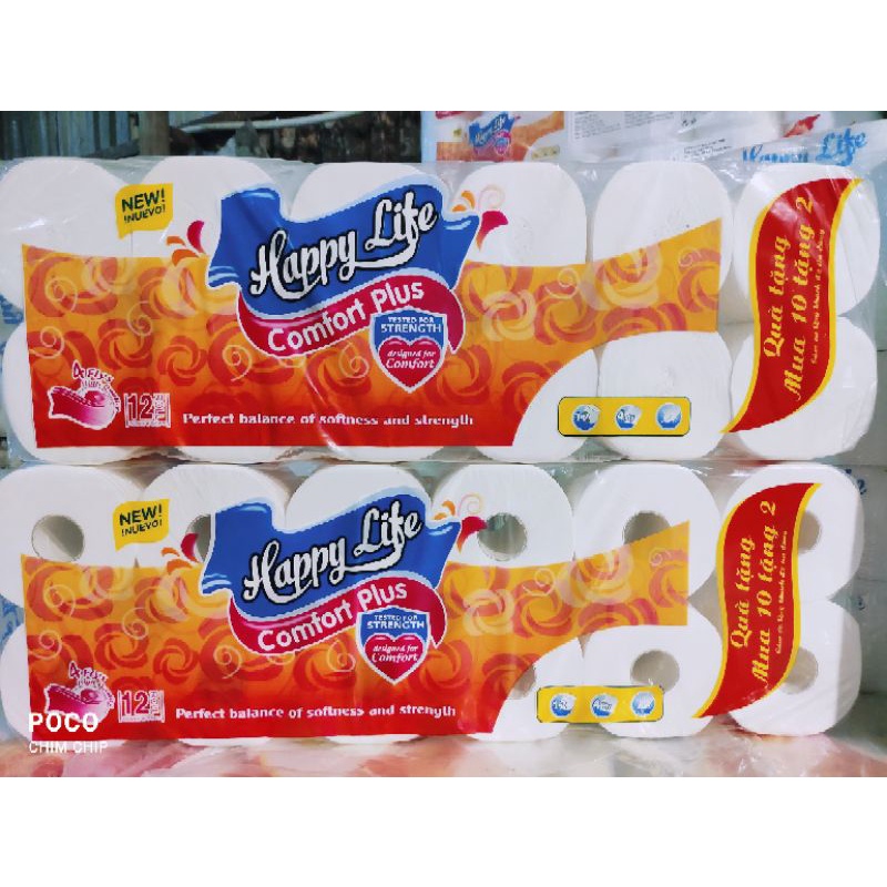 Giấy vệ sinh Happy Life 12 cuộn 4 lớp 1.7kg siêu dai