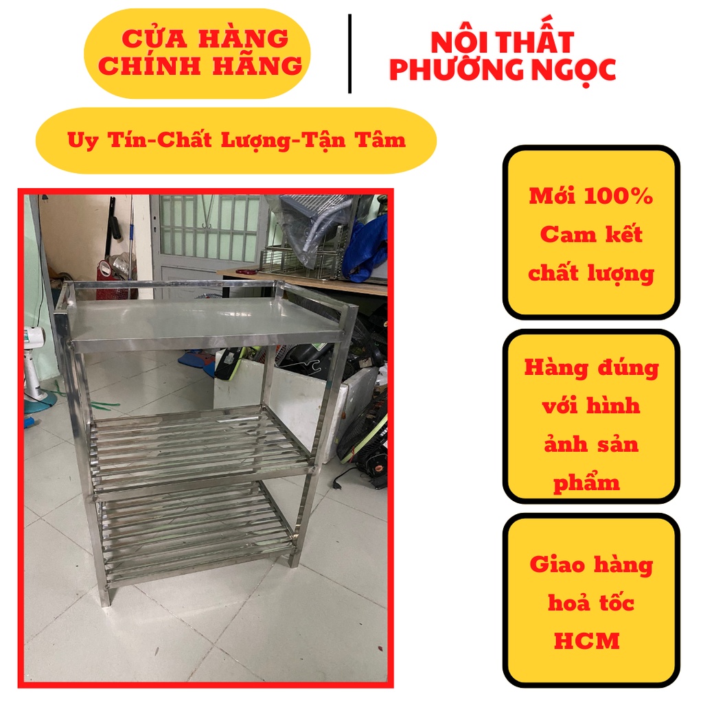 Kệ inox 3 ngăn kích thước 40x65 thiết kế chắc chắn , tiện lợi ,đảm bảo inox 100% sử dụng và chịu lực tốt