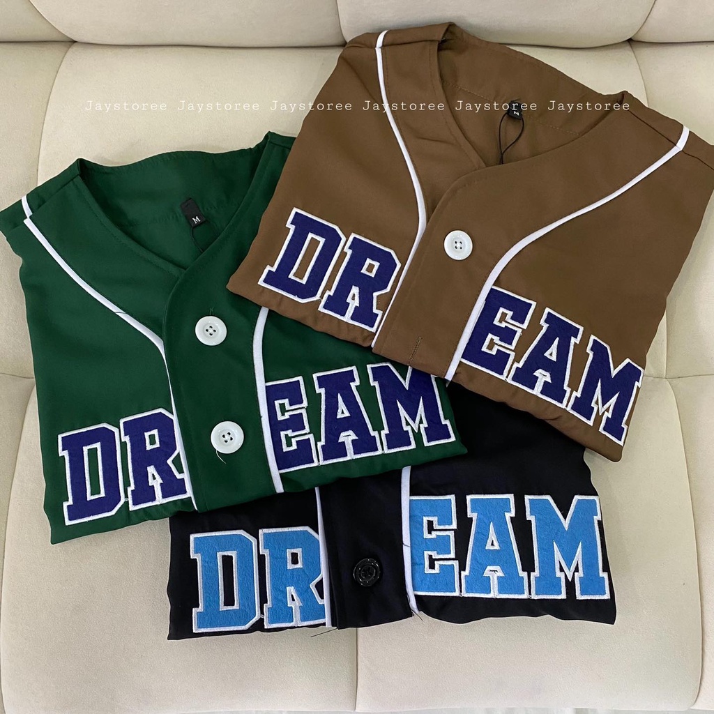 Áo sơmi tay lỡ unisex DREAM màu ĐEN/NÂU/XANH LÁ  Nam nữ unisex  Áo Sơ Mi bóng chày form rộng style Ulzzang-JAYSTOREE2