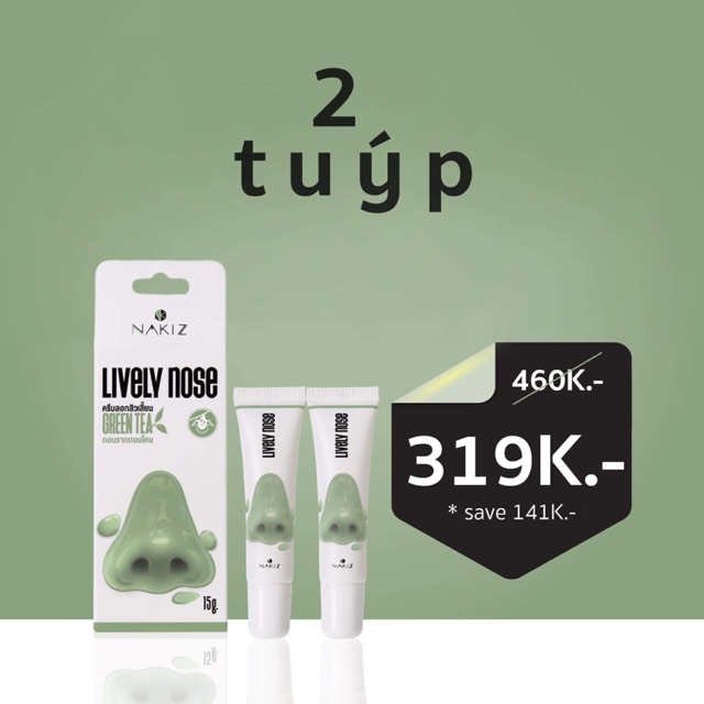 🍒NAKIZ LIVELY NOSE🍒 COMBO 2 TUÝP Kem lột mụn cám, mụn đầu đen vùng mũi, trán, cằm, 2 bên má Nakiz Thái Lan