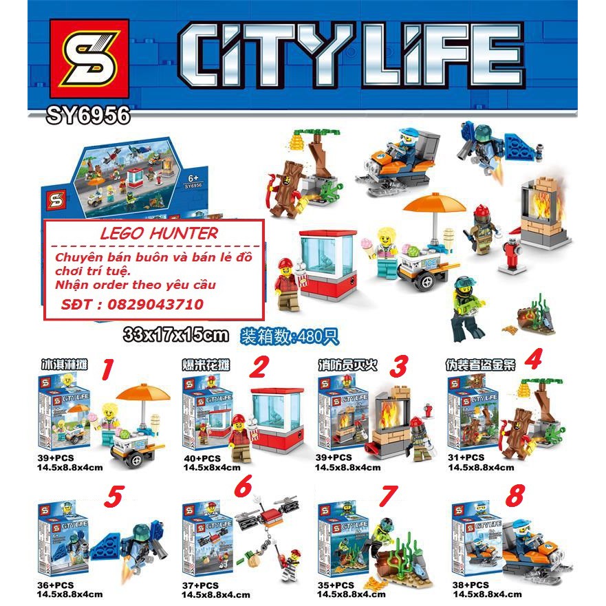 Lego Minifigures City nhân vật Cảnh sát , kẻ trộm , người bán hàng , thợ lặn , nhà thám hiểm , lính cứu hỏa SY6956