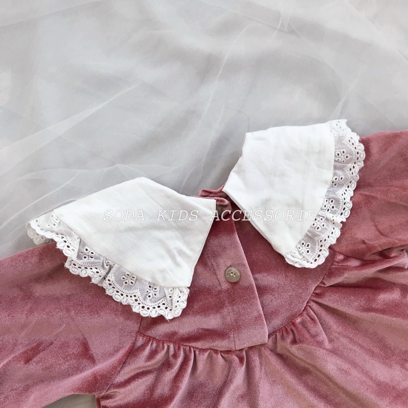 Váy nhung hồng cổ nơ thêu hoa (Ảnh thật)