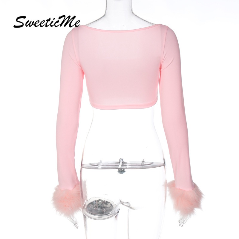 Áo Thun Tay Dài Cổ Chữ U Màu Trơn Form Ôm SweeticMe   Thời Trang Cho Nữ