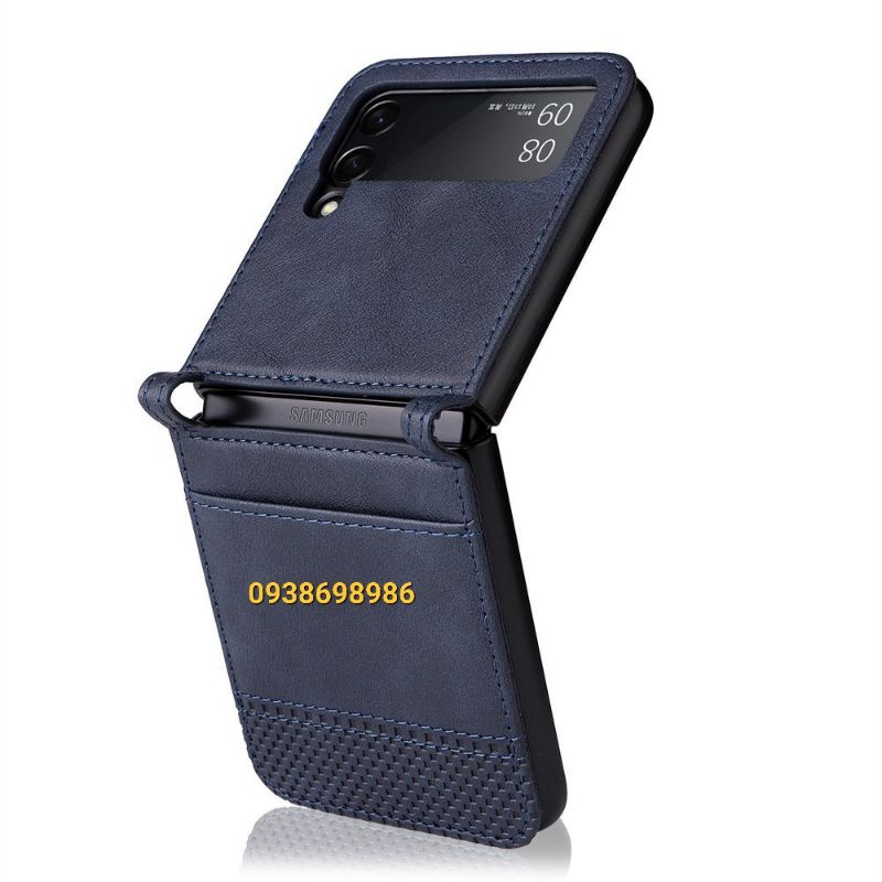 SAMSUNG GALAXY Z FLIP 4 / Z FLIP 3 _ Bao da điện thoại bằng da đựng thẻ chống trầy xước ( mẫu mới)