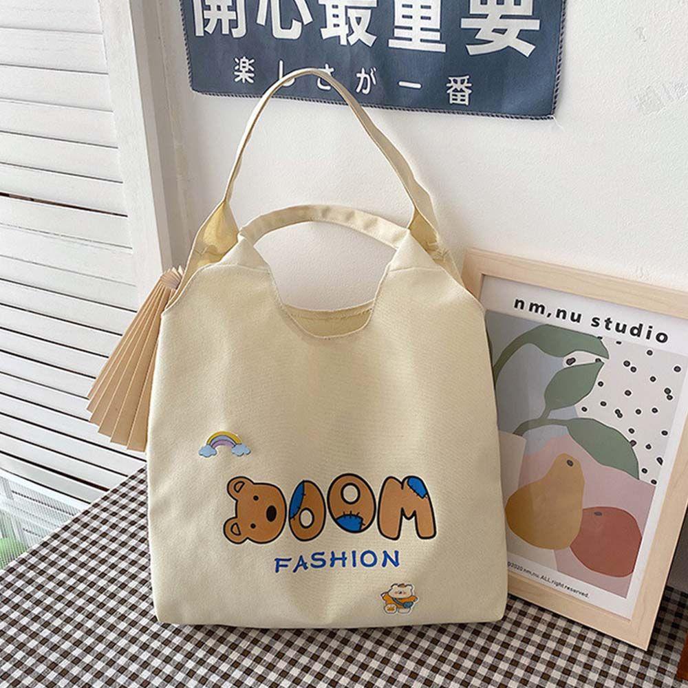 Túi Xách Canvas Cỡ Lớn In Họa Tiết Gấu Hoạt Hình Dễ Thương Cho Nữ