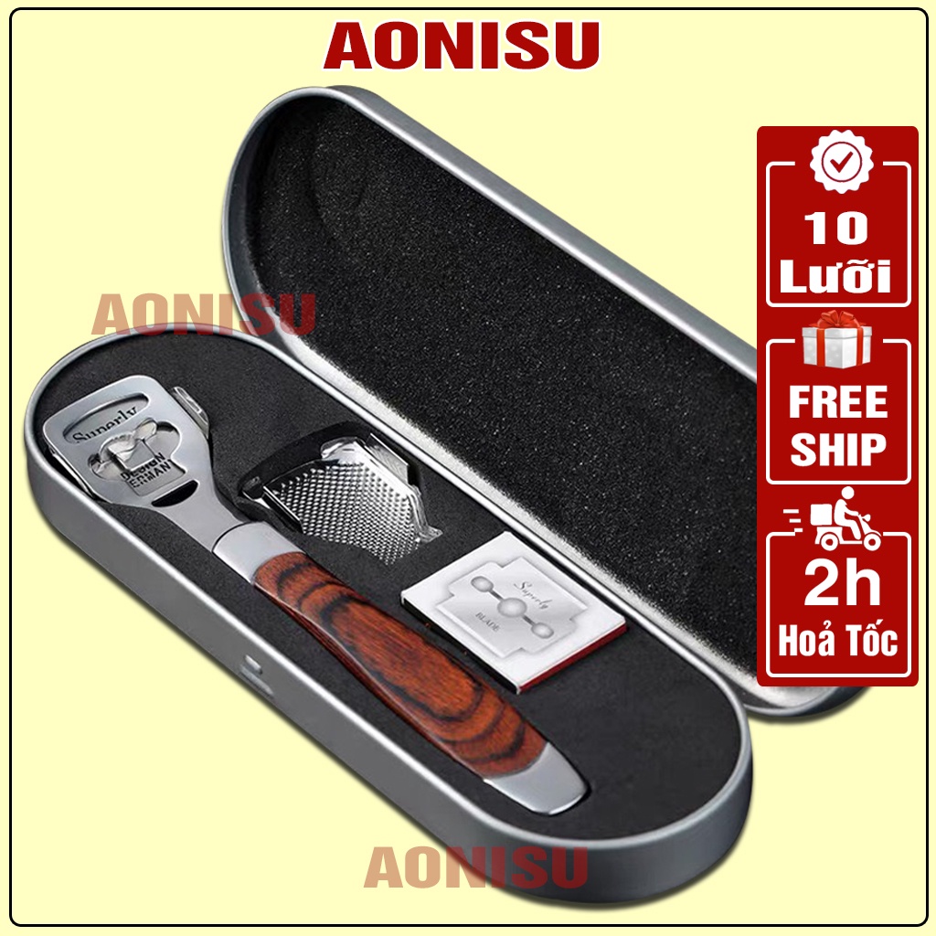 Dụng Cụ Chà Gót Chân LOẠI TỐT Tặng Kèm 10 Lưỡi - Tẩy Da Chết Gót Chân Bằng Inox Aonisu