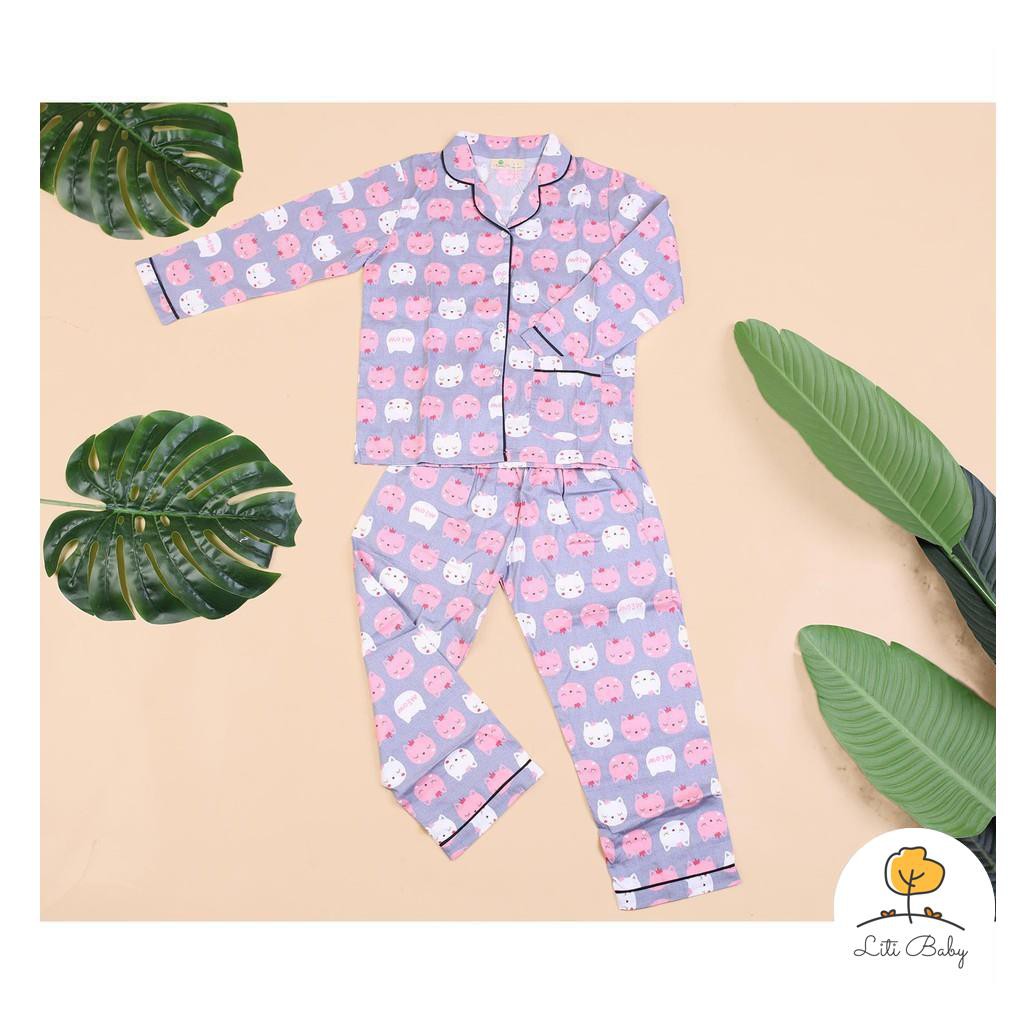 Bộ Pijama thô thu đông họa tiết dài tay bé gái size 8-12T, cho bạn từ 23-32kg. Chất thô dày dặn, không nhăn. Màu sắc đẹp