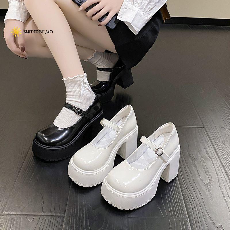 Giày Cao Gót Đế Xuồng Dày Dặn Chống Thấm Nước Phong Cách Thời Trang Nhật Bản 2022