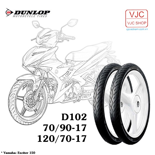 Lốp (vỏ) xe Exciter 150 trước 70/90-17 TL + sau 120/70-17 TL Dunlop D102 chính hãng