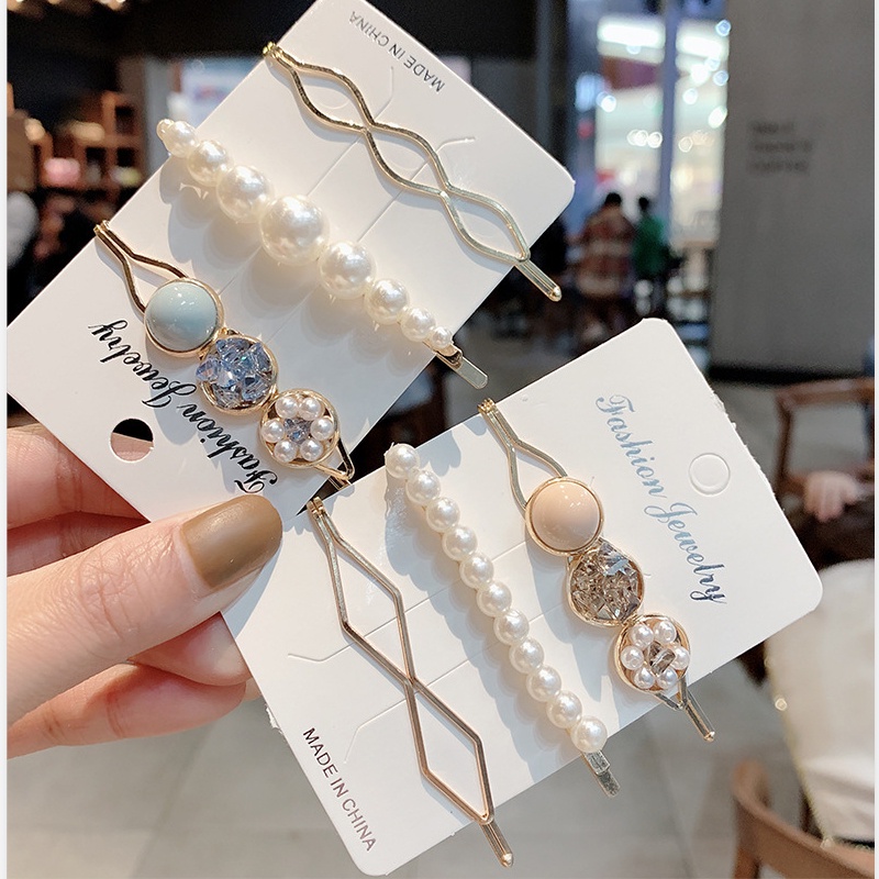 Bộ 3 Kẹp Tóc Đính Đá Và Ngọc Trai Lấp Lánh Thời Trang Hàn Quốc