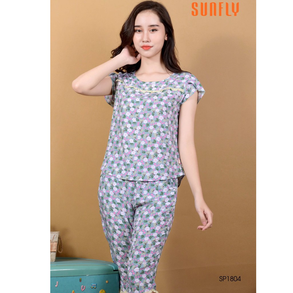Bộ lanh quần lửng, áo cộc tay mặc nhà Sunfly SP1804