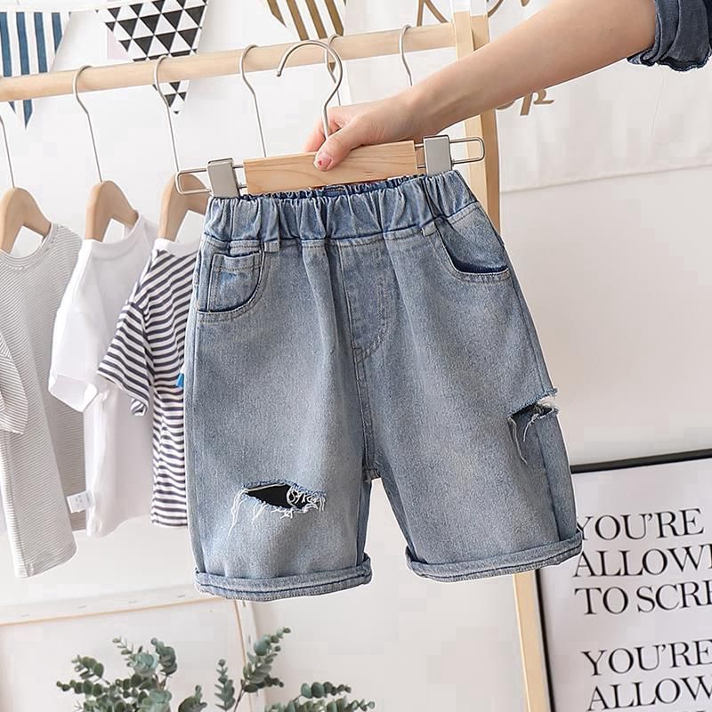 Quần short vải denim phối rách kiểu mùa hè sành điệu cho bé trai