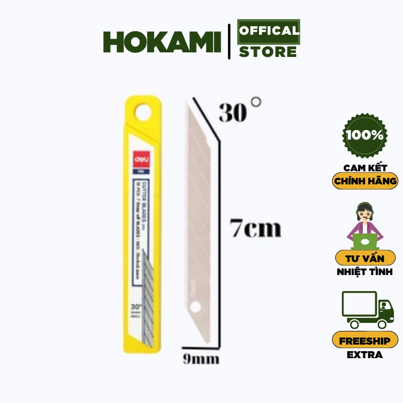 Lưỡi dao rọc giấy 2015 Inox Deli - Lưỡi dao 30 Độ cao cấp tiện lợi - 1 hộp 10 chiếc - HOKAMI STORE