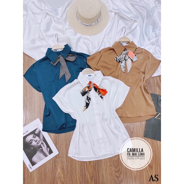 Áo sơmi lụa satin 3 màu tặng kèm khăn