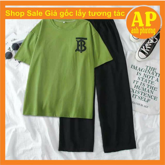 Sét áo phông TB + quần ống rộng❤️gồm áo phông form thụng tay lỡ chất cotton mềm mịn in hình nhỏ❤️quần suông chất sạn
