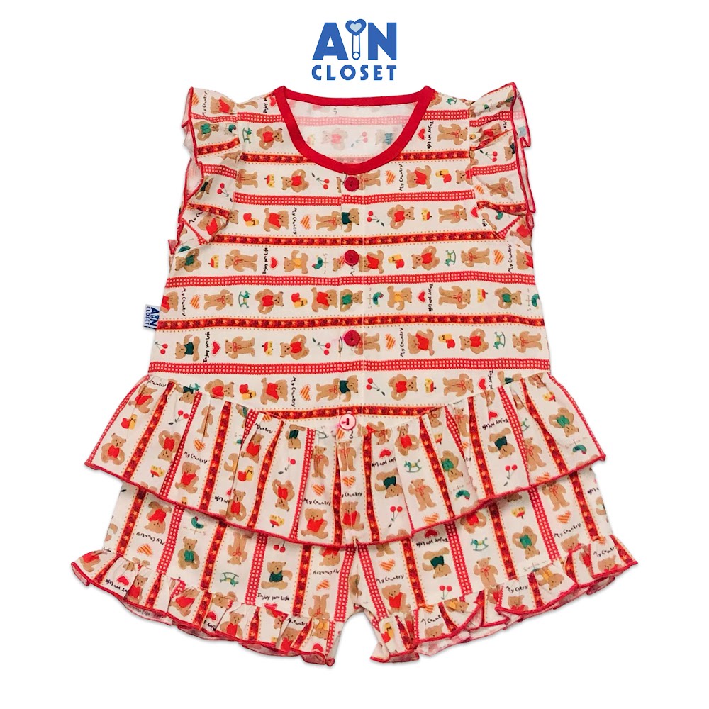 Bộ quần áo ngắn bé gái họa tiết Gấu đỏ cotton - AICDBGKCUKFJ - AIN Closet