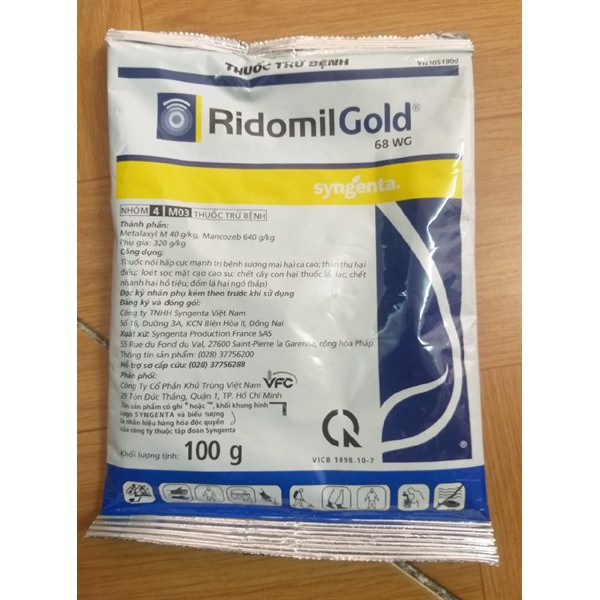 RIDOMIL GOLD 68WP thuốc đặc trị sương mai, thán thư, vàng lá trên cây trồng gói 100g