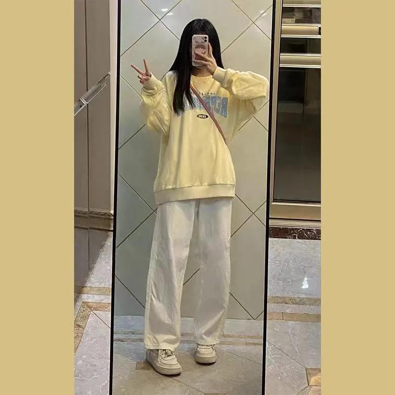 Set Áo Hoodies Dáng Rộng + Quần Dài Thiết Kế Đơn Giản Năng Động Thời Trang Dành Cho Nữ