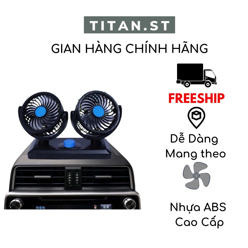 Quạt Mini Ô Tô, Quạt Đôi Mini 360 Độ Để Trong Ô Tô, Để Bàn Làm Việc titan.st