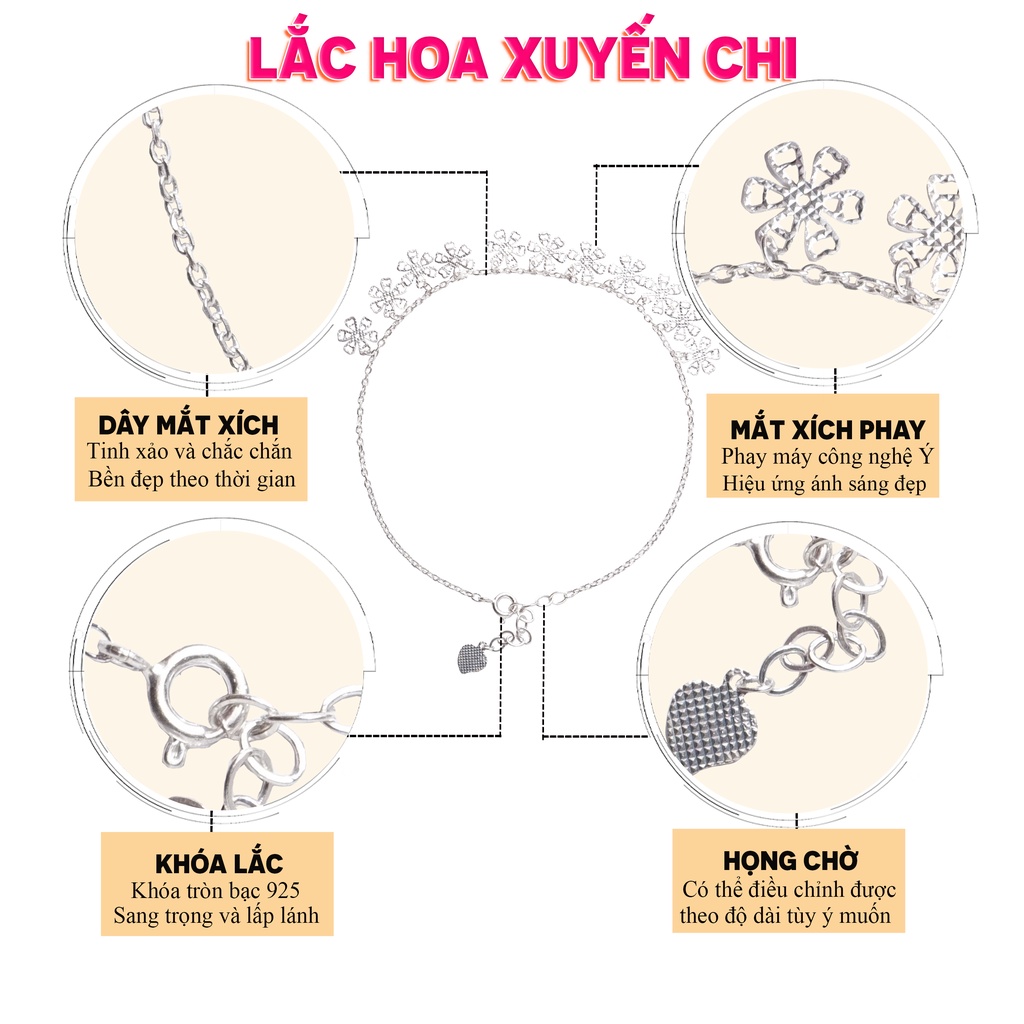 Lắc tay nữ bạc 925 Lắc hoa xuyến chi phụ kiện thời trang cao cấp limeted QMJ - Q604