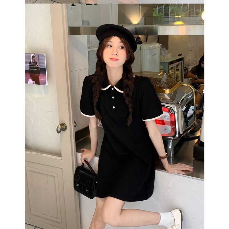 J & M❤Đầm Sơ Mi Cổ Polo Tay Ngắn Thời Trang Mùa Hè Phong Cách Hàn Quốc Cho Nữ