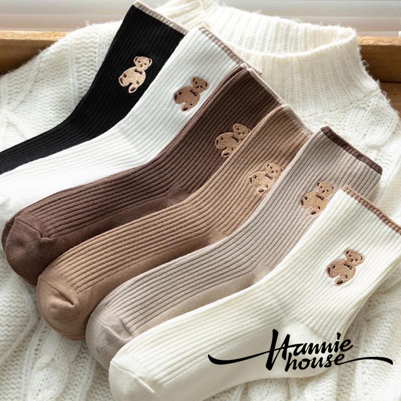 Vớ cotton mềm mại in họa tiết gấu hoạt hình 6 màu tùy chọn cho nữ