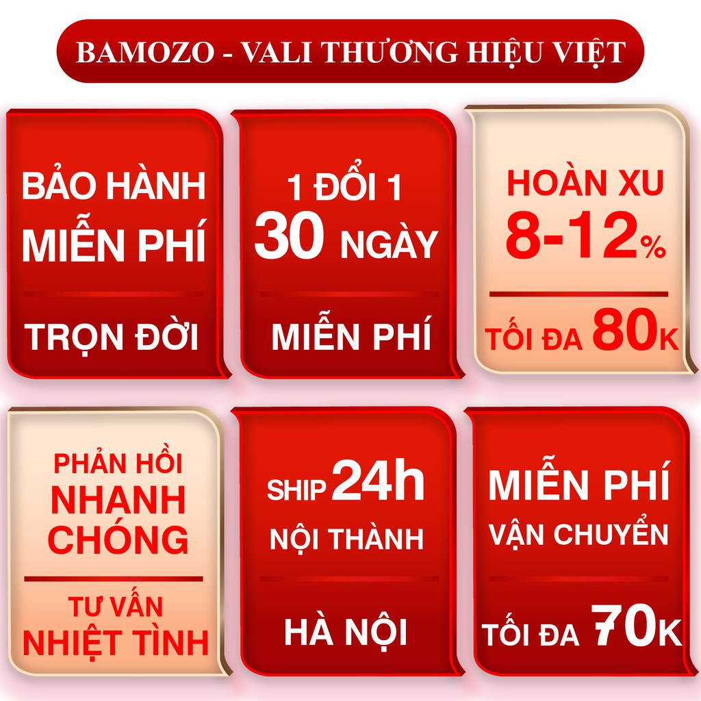 { XẢ KHO LỖ VỐN } Vali Du Lịch BAMOZO Cao Cấp Giá Rẻ Valy Kéo Nhựa Size 20 inch size 24 inch Bảo Hành 5 Năm