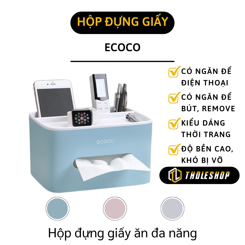 Hộp Đựng Giấy Ăn - Hộp Đựng Khăn Giấy Ecoco Có Ngăn Để Đồ, Trang Trí Nhà 8516