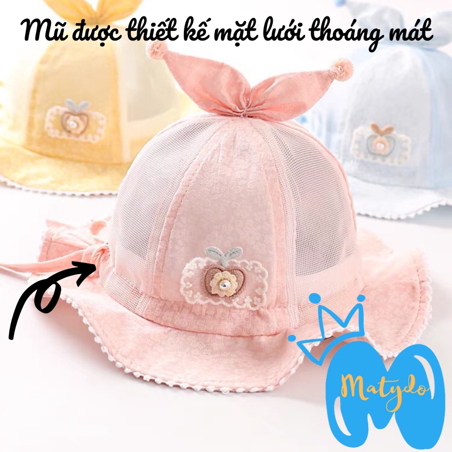 Mũ cho bé gái bé trai mũ nón vành tròn hình táo lưới có dây rút điều chỉnh phụ kiện trẻ em từ 0-2 tuổi