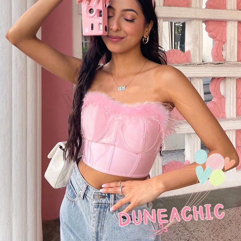 Áo Croptop Lông Cừu Không Dây Dáng Ôm Gợi Cảm Cho Nữ