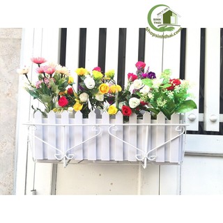 Chậu Treo Ban Công Hàng Rào Màu Trắng - Chậu dài và dày - chậu trồng Rau (KT: 60cm x 20cm x18cm)
