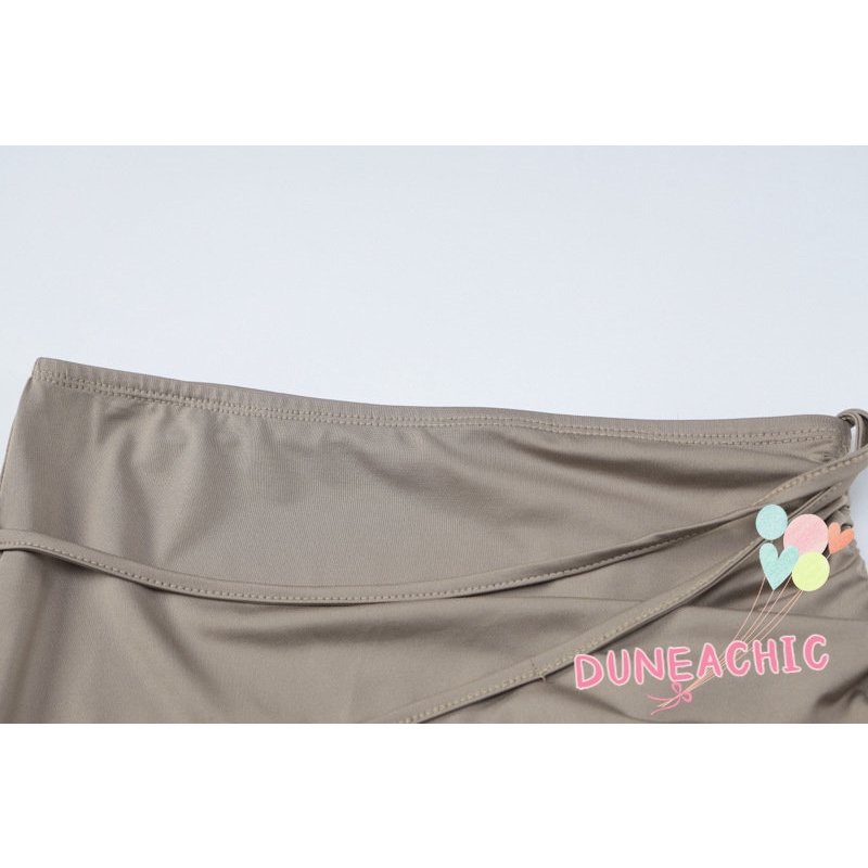 DUNEA Set Áo Croptop Trễ Vai + Chân Váy Bút Chì Thiết Kế Dây Rút Nữ Tính