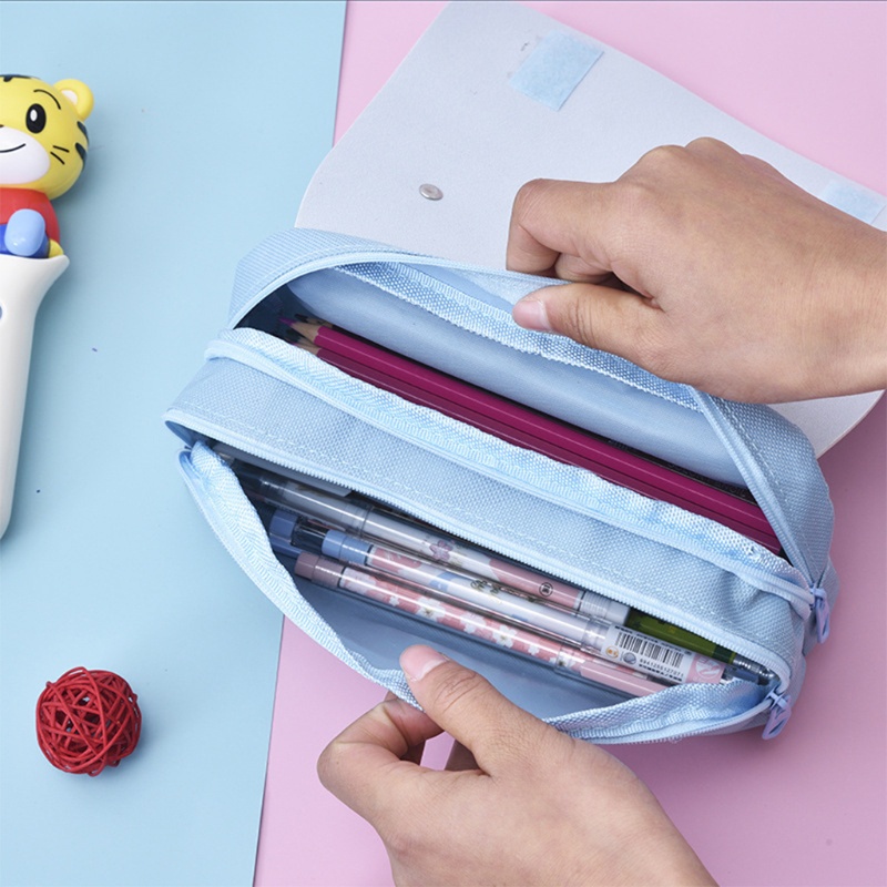 Túi Đựng Bút 3 Ngăn Sức Chứa Lớn Có Khóa Kéo Tiện Dụng Cho Bé