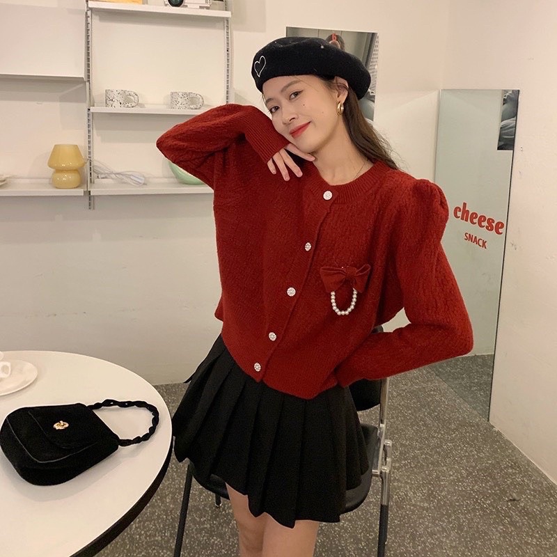 Áo len khuy cài nơ hàng qc chất siêu đẹp A281