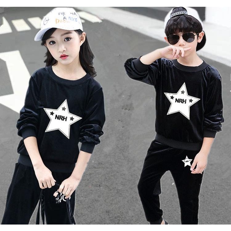 Bộ Đồ Thể Thao Hai Món Bằng Vải Nhung Màu Vàng Đồng Phù Hợp Mùa Thu Đông Cho Bé Trai Và Bé Gái