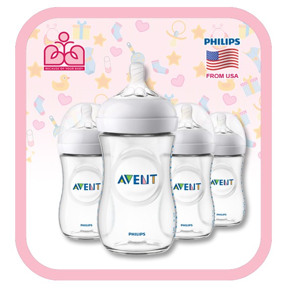 [Được chọn núm] Bình sữa chống đầy hơi Philips Avent Natural 125ml 260ml 330ml