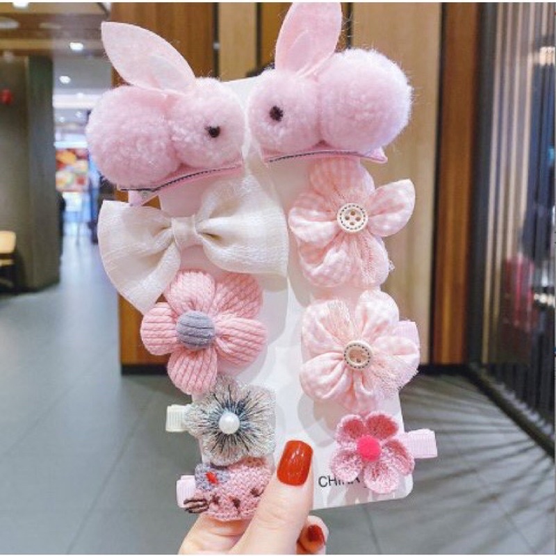 Vĩ 9 kẹp tóc mái Hàn quốc thỏ cho bé