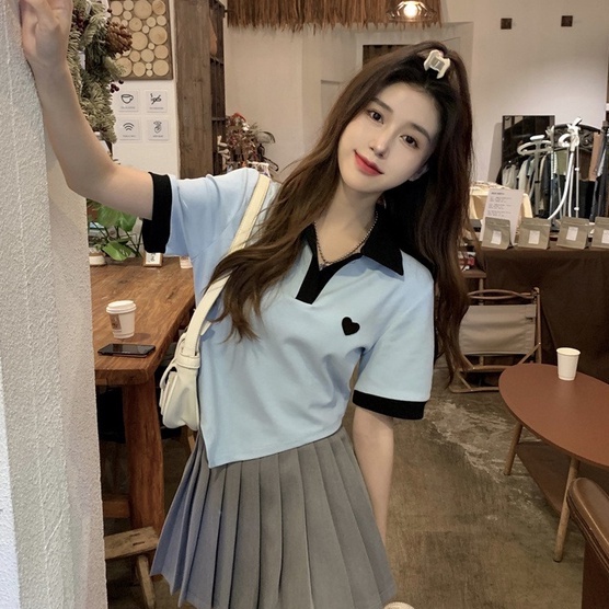 【ZHELIHANGFEI】 Áo Thun POLO Dệt Kim Ngắn Tay Phối Màu Tương Phản Cá Tính