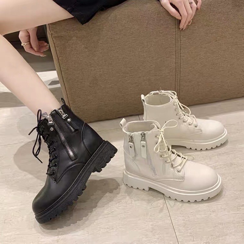(Sẵn hàng) Boots Martin nữ, bốt buộc dây nữ có hai khoá sườn