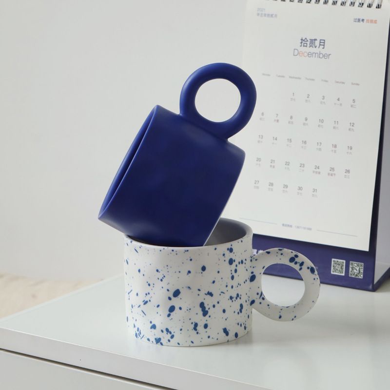 Ear Mug | Ly cốc gốm sứ tay tròn vẩy mực phong cách Hàn Quốc