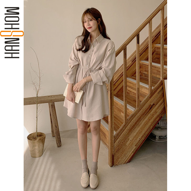 Đầm sơ mi tay dài/Áo khoác dệt kim không tay thời trang thanh lịch cho nữ