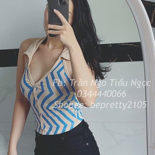 Áo yếm kẻ sọc cổ bẻ vải đẹp